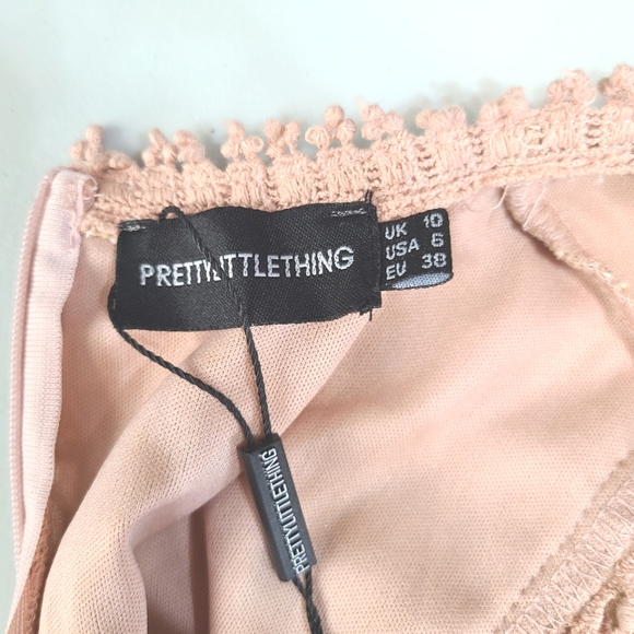 NEW- Pretty Little Things Dusty Pink Long Sleeve Lace Bodycon Dress, Size 6 - Picture 7 of 8